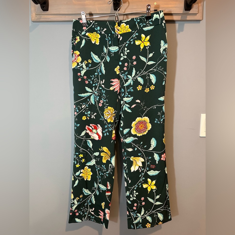LOFT Petites Mid-Rise Straight Pants in Green Vine Floral Print